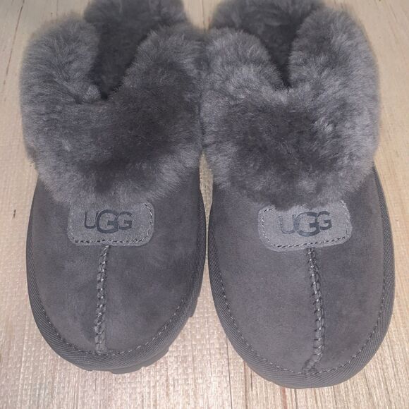 UGG COQUETTE Gray Suede Shearling Moccasin Slippers Women’s Size 9 Comfortable - Picture 15 of 16